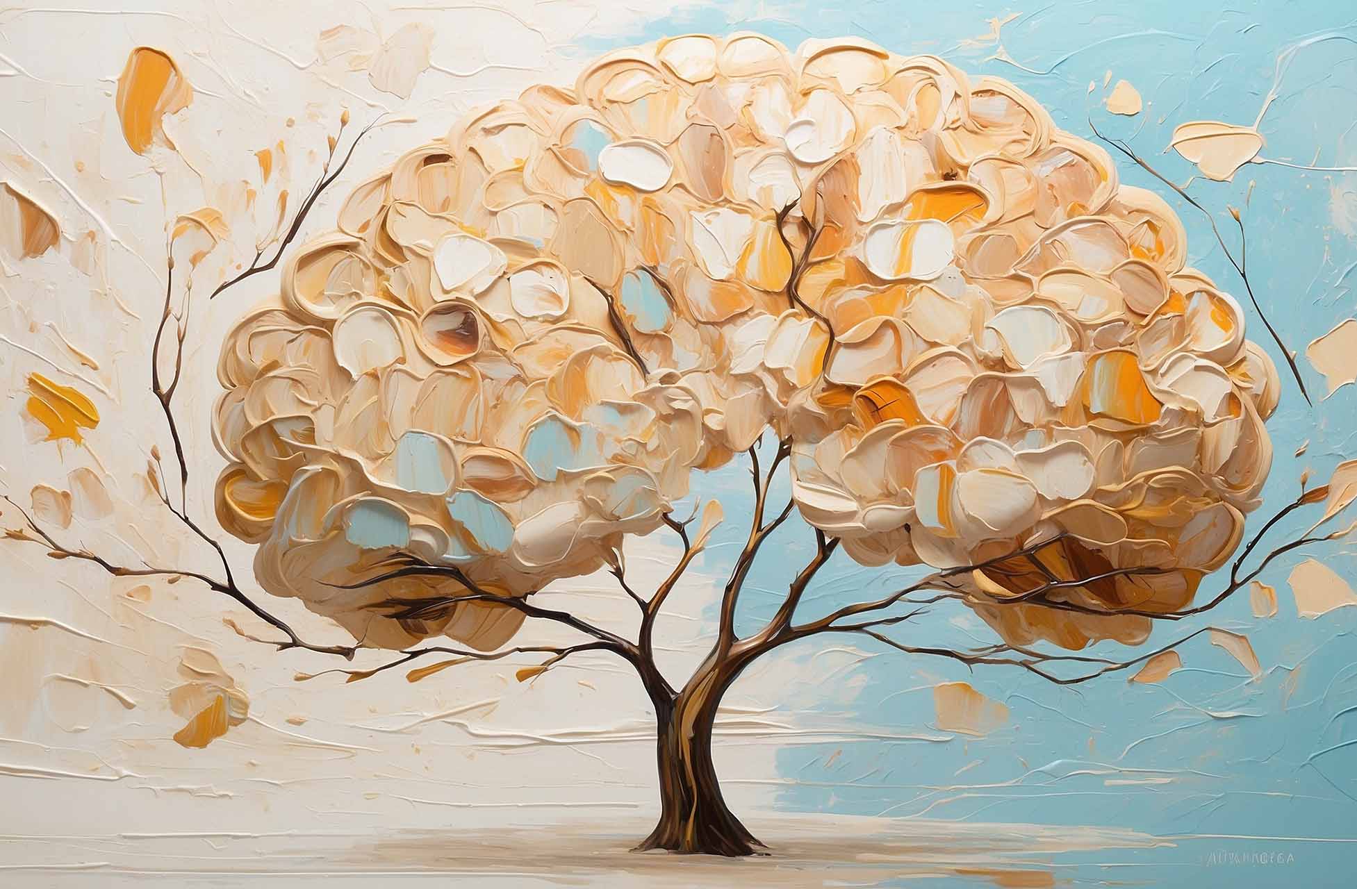 Oil painting of a tree shaped like a brain.